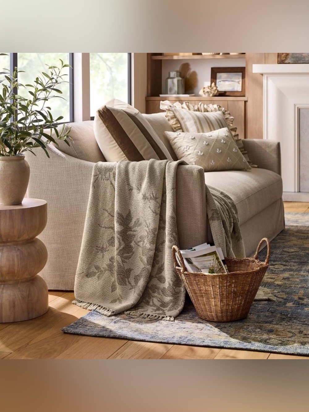 Woven Floral and Leaves Pattern Throw with Fringe - Threshold with Studio McGee - Picture 2 of 4
